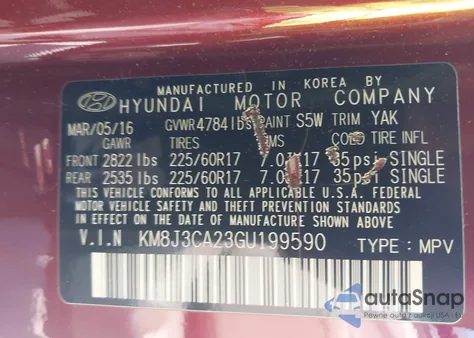 2016 Hyundai Tucson Eco из США, поврежденный, VIN KM8J3CA23GU199590